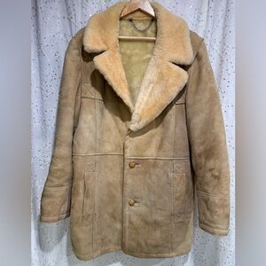 Vintage 1970s Lambskin Coat with Shearling Collar and Faux Fur Lining Size 44